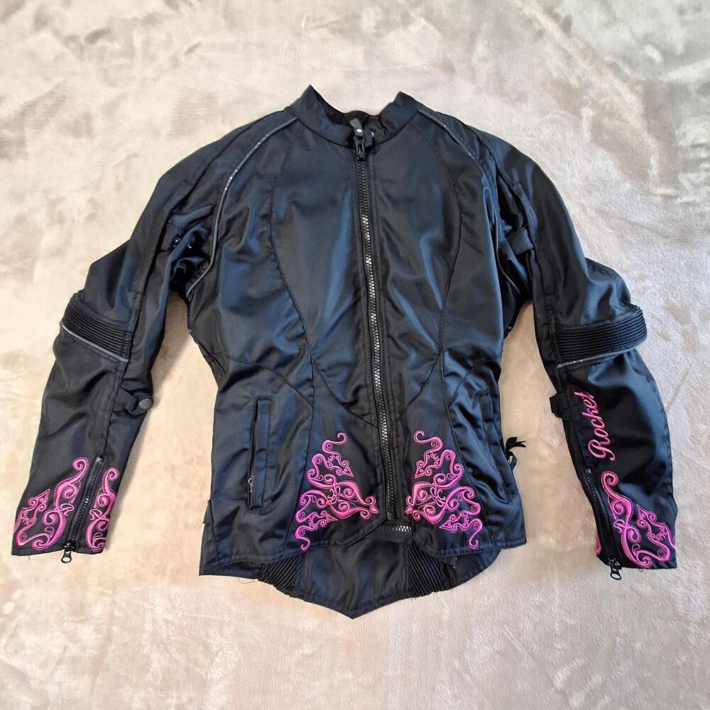 Joe Rocket Jacket Womens XS Black Motorcycle Embroidered Floral Padded Lined